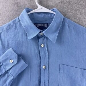 Vilebrequin Linen Button Down Shirt Mens Large Blue Lightweight Casual